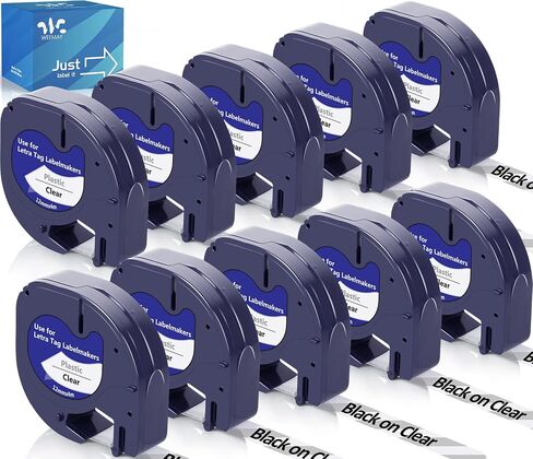 Weemay 18 X 16952 Clear Plastic Labels Compatible with Dymo Letratag Refills Clear Plastic 12mm x 4m 1/2 x 13 Black on Clear Refill for LetraTag Label Maker LT-100T LT-100H QX50 200B, 16951 S0721530 in Kuwait