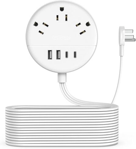 Flat Extension Cord 25 ft, NTONPOWER Flat Plug Power Strip with 3 Outlets 4 USB Ports(2 USB C), Ultra Thin Extension Cord Under Carpet, Mountable, Outlet Extender Long Cord for Indoor Home Office Room in Kuwait