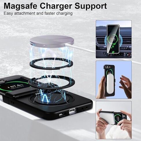 مصمم لهاتف Galaxy Z Flip 6، جراب مغناطيسي مع قطعتين من واقي الشاشة وحماية المفصلات ومسند [متوافق مع MagSafe] لهاتف Samsung Flip 6 غطاء حماية هاتف لهاتف Z Flip 6 - شفاف in Saudi Arabia