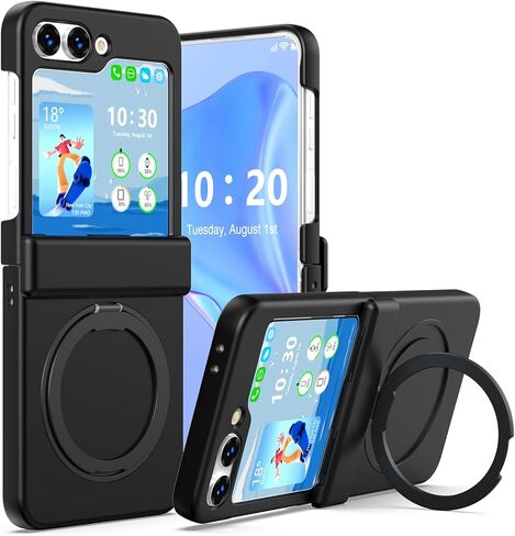 مصمم لهاتف Galaxy Z Flip 6، جراب مغناطيسي مع قطعتين من واقي الشاشة وحماية المفصلات ومسند [متوافق مع MagSafe] لهاتف Samsung Flip 6 غطاء حماية هاتف لهاتف Z Flip 6 - شفاف in Saudi Arabia