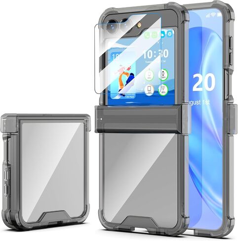 Designed for Galaxy Z Flip 6 Case with Hinge Protection & Built-in Tempered Screen Protector for Samsung Flip 6 Full Cover Shockproof Slim Phone Protection Case Clear for Z Flip 6 5G (Clear Black) in Saudi Arabia