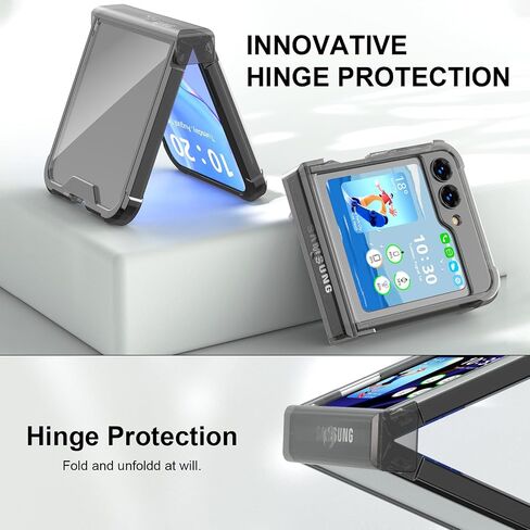 Designed for Galaxy Z Flip 6 Case with Hinge Protection & Built-in Tempered Screen Protector for Samsung Flip 6 Full Cover Shockproof Slim Phone Protection Case Clear for Z Flip 6 5G (Clear Black) in Saudi Arabia