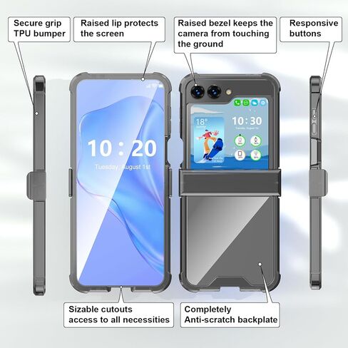 Designed for Galaxy Z Flip 6 Case with Hinge Protection & Built-in Tempered Screen Protector for Samsung Flip 6 Full Cover Shockproof Slim Phone Protection Case Clear for Z Flip 6 5G (Clear Black) in Saudi Arabia