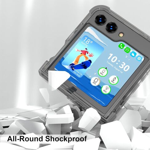 Designed for Galaxy Z Flip 6 Case with Hinge Protection & Built-in Tempered Screen Protector for Samsung Flip 6 Full Cover Shockproof Slim Phone Protection Case Clear for Z Flip 6 5G (Clear Black) in Saudi Arabia