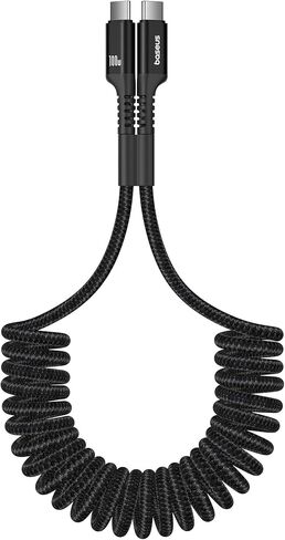 Baseus USB Type C Cable for Car, 100W Retractable Coiled USB A to USB C Fast Charger Cord, Nylon Braided Carplay Cable Compatible with iPhone15/Pro/Plus/Pro Max, Galaxy S24 S23, Note 20 (3.3ft) in Kuwait