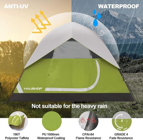 2/4-Person Family Dome Tent with Removable Rain-Fly, Easy Set Up Portable Camping Tent for Backpacking Hiking Backyard Outdoor, Green/Blue/2-person/4-person in Saudi Arabia
