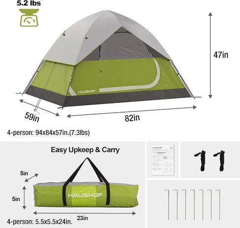 2/4-Person Family Dome Tent with Removable Rain-Fly, Easy Set Up Portable Camping Tent for Backpacking Hiking Backyard Outdoor, Green/Blue/2-person/4-person in Saudi Arabia