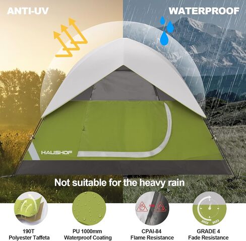 2/4-Person Family Dome Tent with Removable Rain-Fly, Easy Set Up Portable Camping Tent for Backpacking Hiking Backyard Outdoor, Green/Blue/2-person/4-person in Saudi Arabia