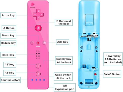 وحدة تحكم عن بعد NC Wii ووحدة تحكم Nunchaku، تستخدم لوحدة تحكم Nintendo Wii وWii U، مع حافظة من السيليكون وحزام المعصم. (وردي + أزرق) in Kuwait
