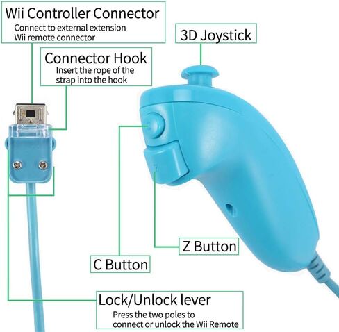 وحدة تحكم عن بعد NC Wii ووحدة تحكم Nunchaku، تستخدم لوحدة تحكم Nintendo Wii وWii U، مع حافظة من السيليكون وحزام المعصم. (وردي + أزرق) in Kuwait