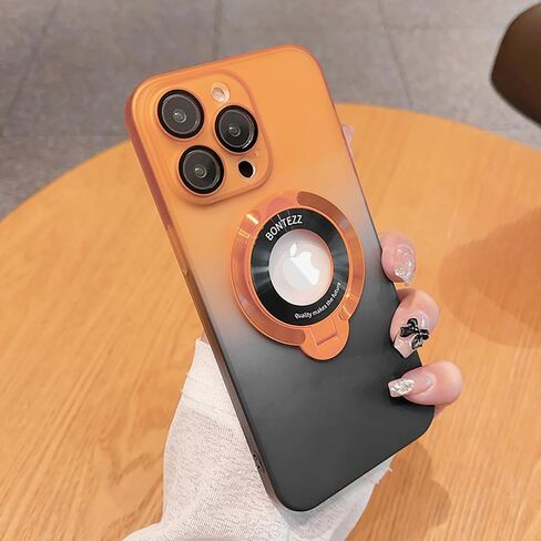 حافظة Losin متوافقة مع هاتف iPhone 15 Pro Max مع حامل مغناطيسي [متوافقة مع MagSafe] حافظة ملونة متدرجة لطيفة مع واقي عدسة الكاميرا، حافظة حماية كاملة مضادة للصدمات، برتقالي/أسود in Kuwait