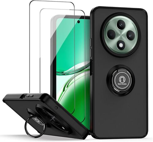 QUIETIP Case Compatible with Oppo Reno 12F with Screen Protector,TPU + Hard PC Magnetic Ring Car Mount Stand Cover,Black in Saudi Arabia