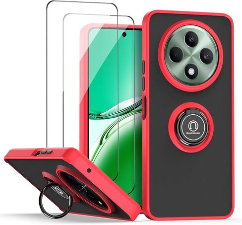 QUIETIP Case Compatible with Oppo Reno 12F with Screen Protector,TPU + Hard PC Magnetic Ring Car Mount Stand Cover,Black in Saudi Arabia