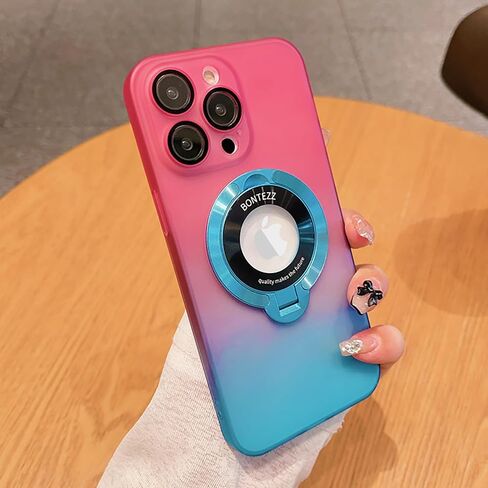 حافظة Losin متوافقة مع هاتف iPhone 15 Pro Max مع حامل مغناطيسي [متوافقة مع MagSafe] حافظة ملونة متدرجة لطيفة مع واقي عدسة الكاميرا، حافظة حماية كاملة مضادة للصدمات، برتقالي/أسود in Kuwait