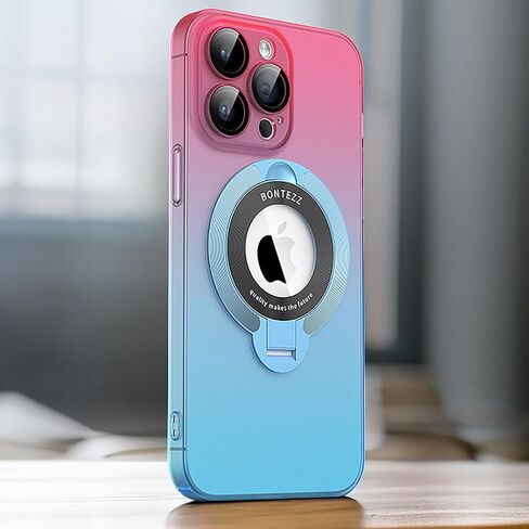 حافظة Losin متوافقة مع هاتف iPhone 15 Pro Max مع حامل مغناطيسي [متوافقة مع MagSafe] حافظة ملونة متدرجة لطيفة مع واقي عدسة الكاميرا، حافظة حماية كاملة مضادة للصدمات، برتقالي/أسود in Kuwait