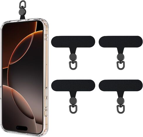 TiMOVO Phone Tether Tab Rotatable 360°, 4 Pack Cell Phone Lanyard Patch for Phone Strap, Anti-Theft Phone Tether Tab for iPhone 16, 15 & Most Smartphones, Black in Kuwait