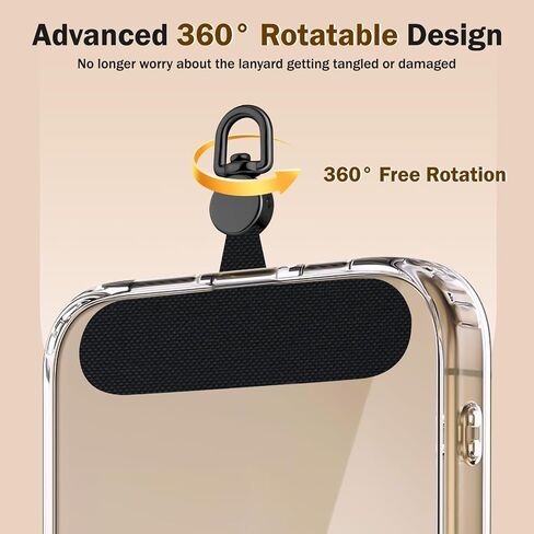 TiMOVO Phone Tether Tab Rotatable 360°, 4 Pack Cell Phone Lanyard Patch for Phone Strap, Anti-Theft Phone Tether Tab for iPhone 16, 15 & Most Smartphones, Black in Kuwait