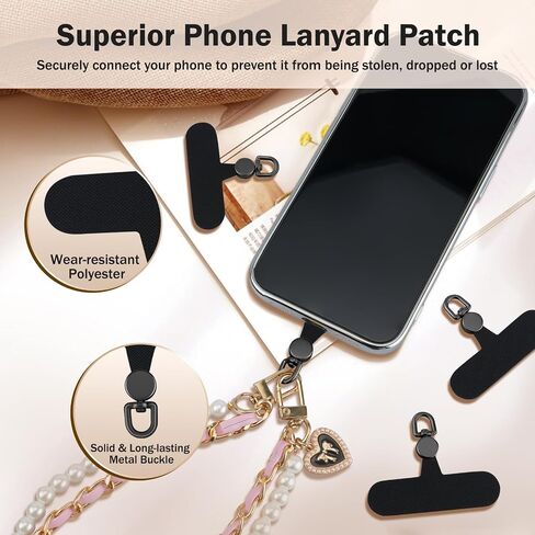 TiMOVO Phone Tether Tab Rotatable 360°, 4 Pack Cell Phone Lanyard Patch for Phone Strap, Anti-Theft Phone Tether Tab for iPhone 16, 15 & Most Smartphones, Black in Kuwait