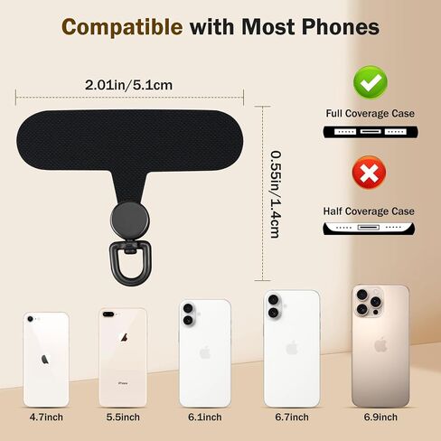 TiMOVO Phone Tether Tab Rotatable 360°, 4 Pack Cell Phone Lanyard Patch for Phone Strap, Anti-Theft Phone Tether Tab for iPhone 16, 15 & Most Smartphones, Black in Kuwait