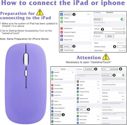 UrbanX 2.4GHz & Bluetooth Mouse Rechargeable Wireless Mouse for Amazon Fire HD 10/ Plus/Max 11 & All Kindle Devices Wireless Mouse for Laptop/PC/Mac/iPad pro/Tablet/Android -RGB LED Lavender Purple in Kuwait