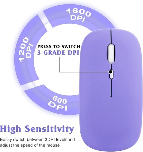 UrbanX 2.4GHz & Bluetooth Mouse Rechargeable Wireless Mouse for Amazon Fire HD 10/ Plus/Max 11 & All Kindle Devices Wireless Mouse for Laptop/PC/Mac/iPad pro/Tablet/Android -RGB LED Lavender Purple in Kuwait