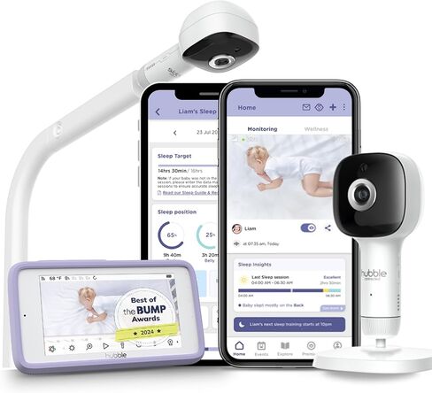 كاميرا مراقبة الأطفال الذكية المحسنة بتقنية الذكاء الاصطناعي من Hubble Connected SkyVision مع اتصال آمن، حامل لسرير الأطفال، تكبير عن بعد للإمالة، التحدث في اتجاهين، رؤية ليلية، ضوء ليلي، أصوات مهدئة، متتبع العافية، تطبيق in Kuwait