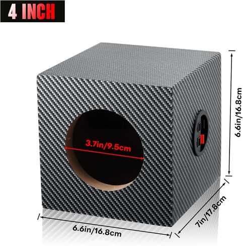 صندوق مضخم صوت مستدير مقاس 4 بوصات، حاوية مكبر صوت مربعة الشكل للسيارة، حاوية صوت للسيارة ذات اتصال صوتي أمريكي، حاوية صندوق فرعي مفرد مع وسادات قطنية ممتصة للصوت ومكبرات صوت in Kuwait