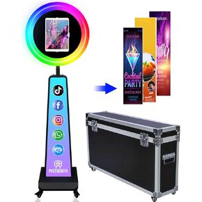Portable Photo Booth for iPad 10.2in 10.9in 11in 12.9in 13in,Metal Shell Selfie Station photobooth Machine,RGB Ring Light,Custom Logo,Remote Control,Flight Case,for Parties,Wedding,Halloween