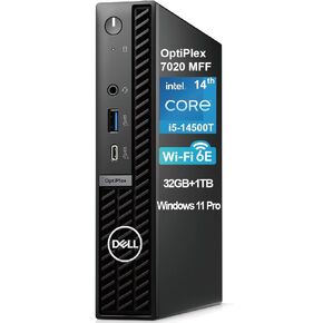 Dell OptiPlex 7020 7000 MFF Intel i5-14500T (14 Cores, Beats Intel i7-13700T), 32GB DDR5 RAM, 1TB PCIe SSD, WiFi 6E, DisplayPort, Wired KB & Mouse, 3YR, W11P, Business Desktop