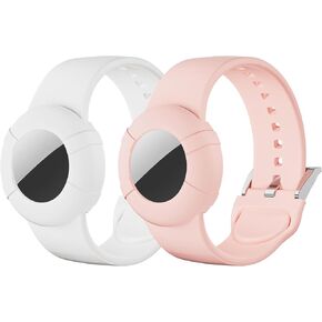 2 Pack AirTag Bracelet for Adults/Kids, Soft Silicone Airtag Adults Wristband, Anti-Lost Holder Watch Band Compatible with Apple Air Tag