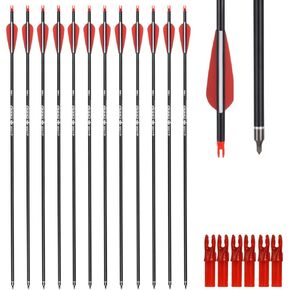 YLS Archery 26/28/30Inch Carbon Arrow Practice Hunting Arrows with100 Grain Removable Tips for Compound & Recurve Bow(Pack of 12)