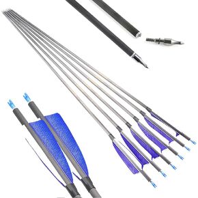 AMEYXGS 34 Inch Carbon Arrows 400 Spine Hunting Arrows with Removable Tips and 4" Turkey Feather Target Practice Arrow for Compound & Recurve & Long Bow 6/12 Pcs