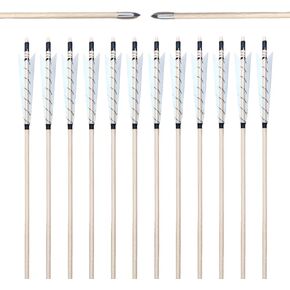 32" Archery Wooden Target Practice Arrows with 5.9" Medieval Turkey Feather Fletching for Recurve &English & Traditional Longbow Hunting (Pack of 12)