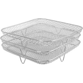 gernie Air Fryer Rack, Three Stackable Dehydrator Racks for for, for Instant Vortex, for Nuwave, Stainless Steel Air Fryer Accessories for Ovens, Microwaves, Pots, Steams, Square, gernie21oiy4ute7-12