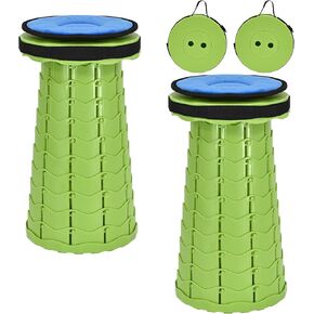 2 Pack Portable Telescoping Stool Collapsible Stool with Cushion,Retractable Folding Stool Max Load Capacity 400lbs, Portable Collapsible Stools for Camping Hiking Outdoor BBQ -Black