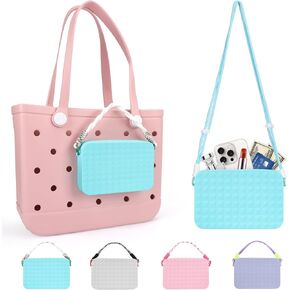 Silicone Phone Holder for Bogg Bag - Phone Holder Light Grey Silicone Pouch with Lanyard Tote Accessories Zipper Wallet for Bogg Beach Bag, Cell Phone Holder Holster Fits for Most Cellphones
