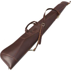 TOURBON Vintage Genuine Leather Shotgun Gun Case Scoped Rifle Bag