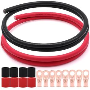 3.28Feet Black UL1015 4 AWG Gauge Wire Battery Power Tinned Oxygen Free Copper OFC Welding Cable Boat Inverter with Heat Shrink Tube and 4-3/8inch Lugs Terminal Connectors