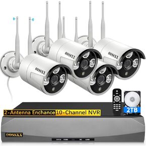 (Dual Antennas for Wi-Fi Enhanced) AI Human Detected 2K 3.0MP Wireless Security Camera System, Surveillance NVR Kits with 2TB Hard Drive, 4Pcs Outdoor WiFi Security Cameras, with Audio, Night Vision