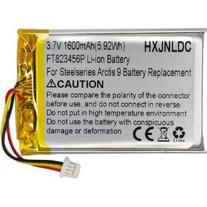DC 3.7V 1600mAh FT823456P Rechargeable Polymer Lithium Battery for Steelseries Arctis 9 Wireless Gaming Headset Battery Replacement