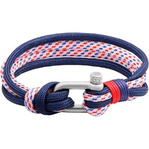 HAQUIL Nautical Adventure Paracord Bracelet | Oceanic Blue, Signal Red, and Sailor White, Stainless Steel Shackle Clasp, Unisex Design