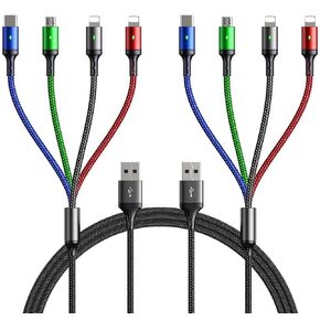 Multi Charging Cable, [10ft 2Pack] Fast Multi Charger Cable Braided 4 in 1 Multiple USB Cable Universal Charging Cord with IP/Type C/Micro USB Port for Cell Phones/IP/Samsung/Ps/LG/Tablets/More