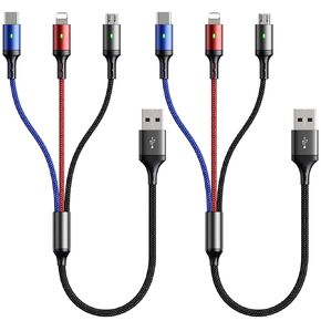 Multi Charging Cable, [10ft 2Pack] Fast Multi Charger Cable Braided 4 in 1 Multiple USB Cable Universal Charging Cord with IP/Type C/Micro USB Port for Cell Phones/IP/Samsung/Ps/LG/Tablets/More