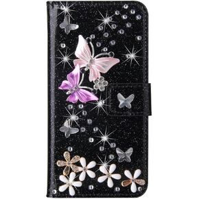 Losin Compatible with Galaxy S24 Ultra Wallet Case with Card Slots Luxury 3D Bling Glitter Diamond Rhinestones Butterfly Flowers Design for Women Girls Sparkle Shiny PU Leather Stand Kickstand Cover