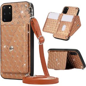 Phone Case for Samsung Galaxy S20 5G 6.2 inch Wallet Cover with Crossbody Shoulder Strap Stand Card Holder Credit Pocket Magnetic Cell Accessories S 20 20S UW S2O G5 Girls Women Men Black
