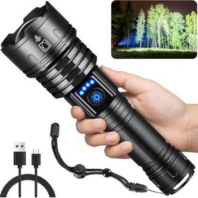 Flashlights High Lumens Rechargeable, 990000LM Super Bright Flashlight, Adjustable Tactical Flashlight, 5Mode Flash Light High Powered, Waterproof LED Flashlight for Camping, Hiking, Home, Emergencies