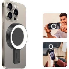ضوء سيلفي مغناطيسي لهاتف iPhone، حجم الجيب LED يملأ الهاتف مع 6 أوضاع ألوان، ضوء هاتف محمول لتسجيل الفيديو/صور السيلفي/TikTok/البث المباشر، أسود in Kuwait