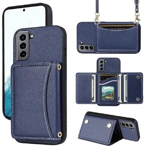 Phone Case for Samsung Galaxy S21 5G 6.2 inch Wallet Cover with Crossbody Shoulder Strap and Leather Credit Card Holder Pocket Slim Stand Cell Accessories S 21 21S G5 Girls Women Men White