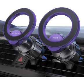 LISEN 2 Pack Fits MagSafe Car Mount, Magnetic Phone Holder for Car [24 Super Magnets] car Vent Phone Mount, Hands Free Magsafe Car Accessories for iPhone 16 15 14 13 Pro Max Plus Mag Safe Case,Purple
