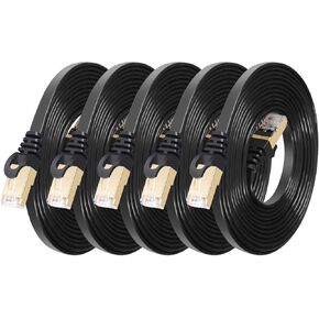 Cat 7 Ethernet Cable 10ft 5Pack Shielded (Highest Speed Cable) Flat Ethernet Patch Cables - High Speed Internet Cable for Modem, Router, LAN, Computer - Compatible with Cat 5e, Cat 6 Network